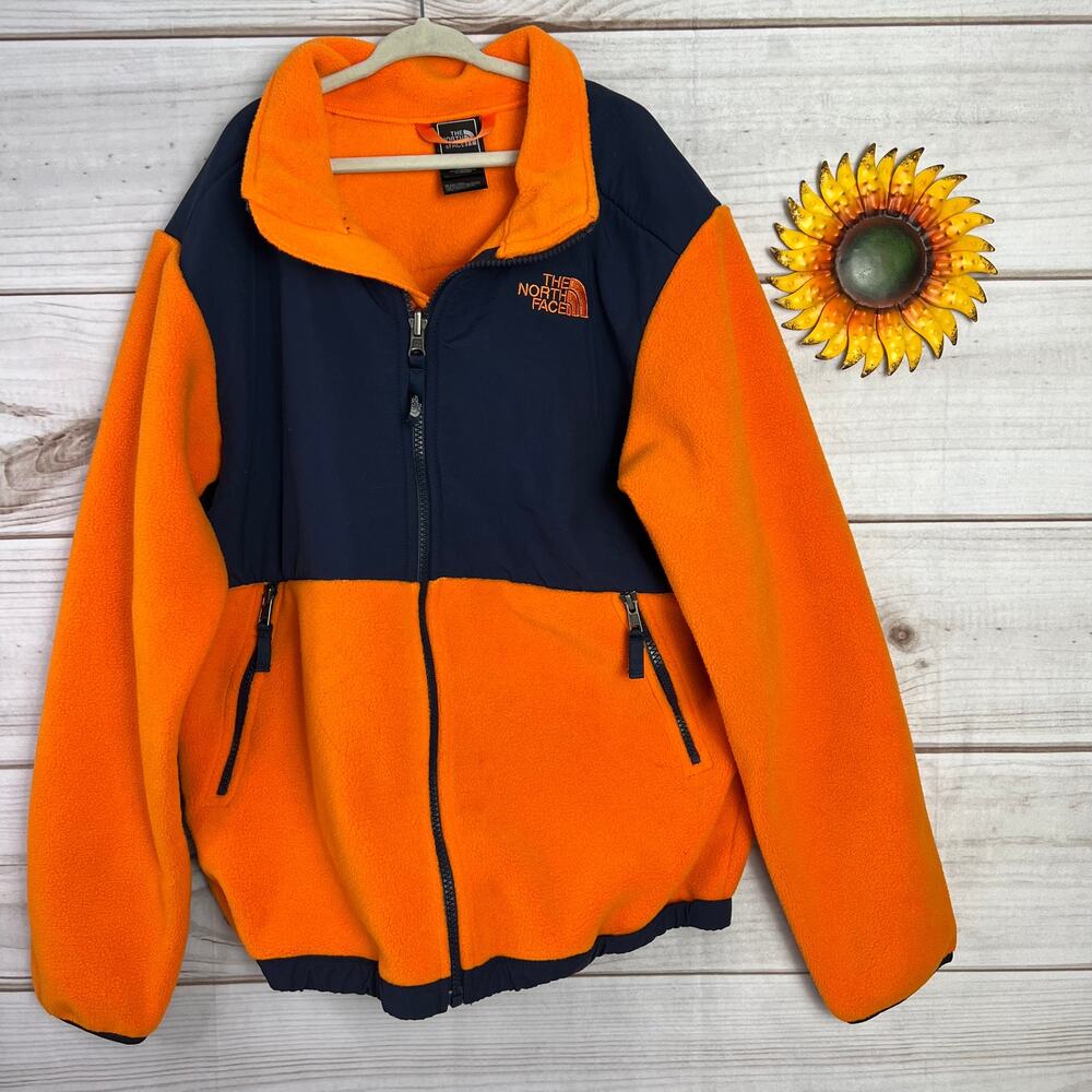 The North Face Denali Fleece Jacket Orange Blue‎ Youth L (14/16) Full Zip